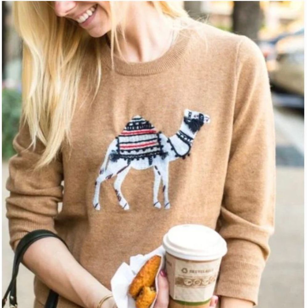 J. Crew Wool/Cashmere Blend Camel Stitch Pullover Sweater - Medium